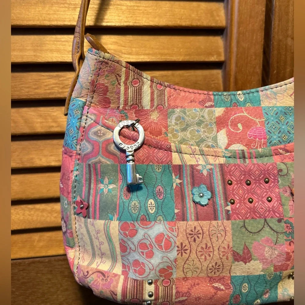 Vintage Fossil Genuine Leather Colorful Patchwork Crossbody Bag - Picture 9 of 16